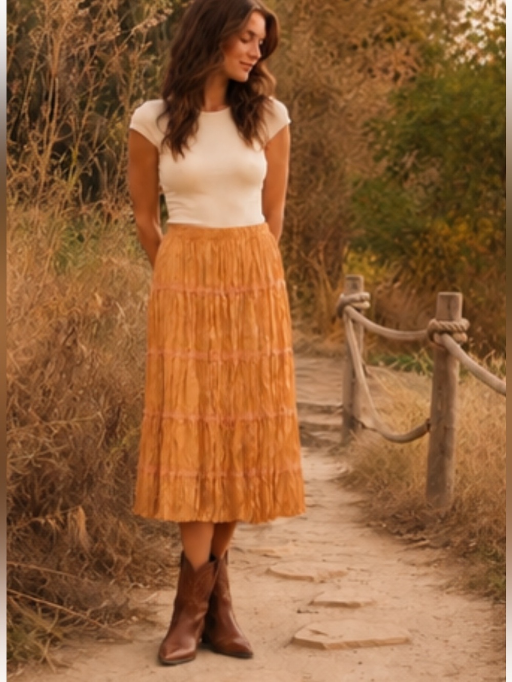 Garnet Hill Crinkled Silk Midi Skirt boho